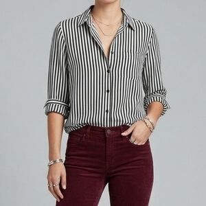 Black and White Stripped Button Down Blouse